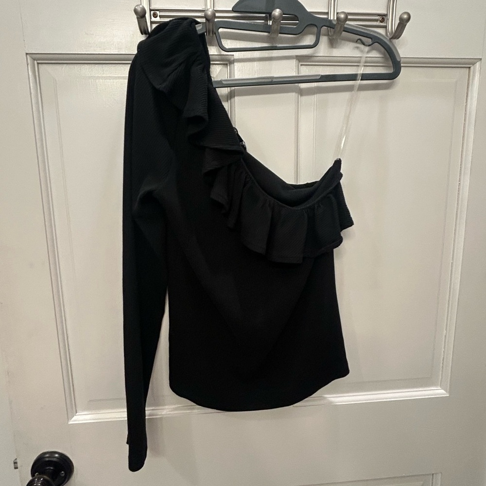 Black One-Shoulder Ruffle Top